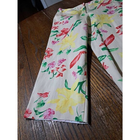 Size 12 Rafaella Tropical Floral Capris Cream Yellow Red Pink Green - Picture 3 of 8